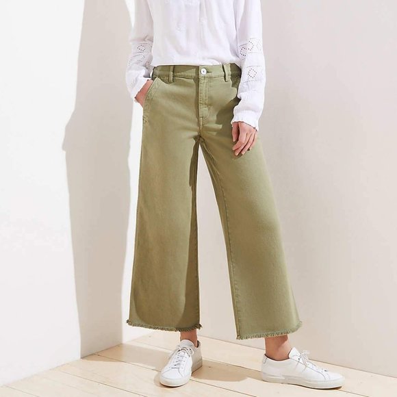 LOFT Pants - LOFT Wide Leg Crop Olive Green Pant